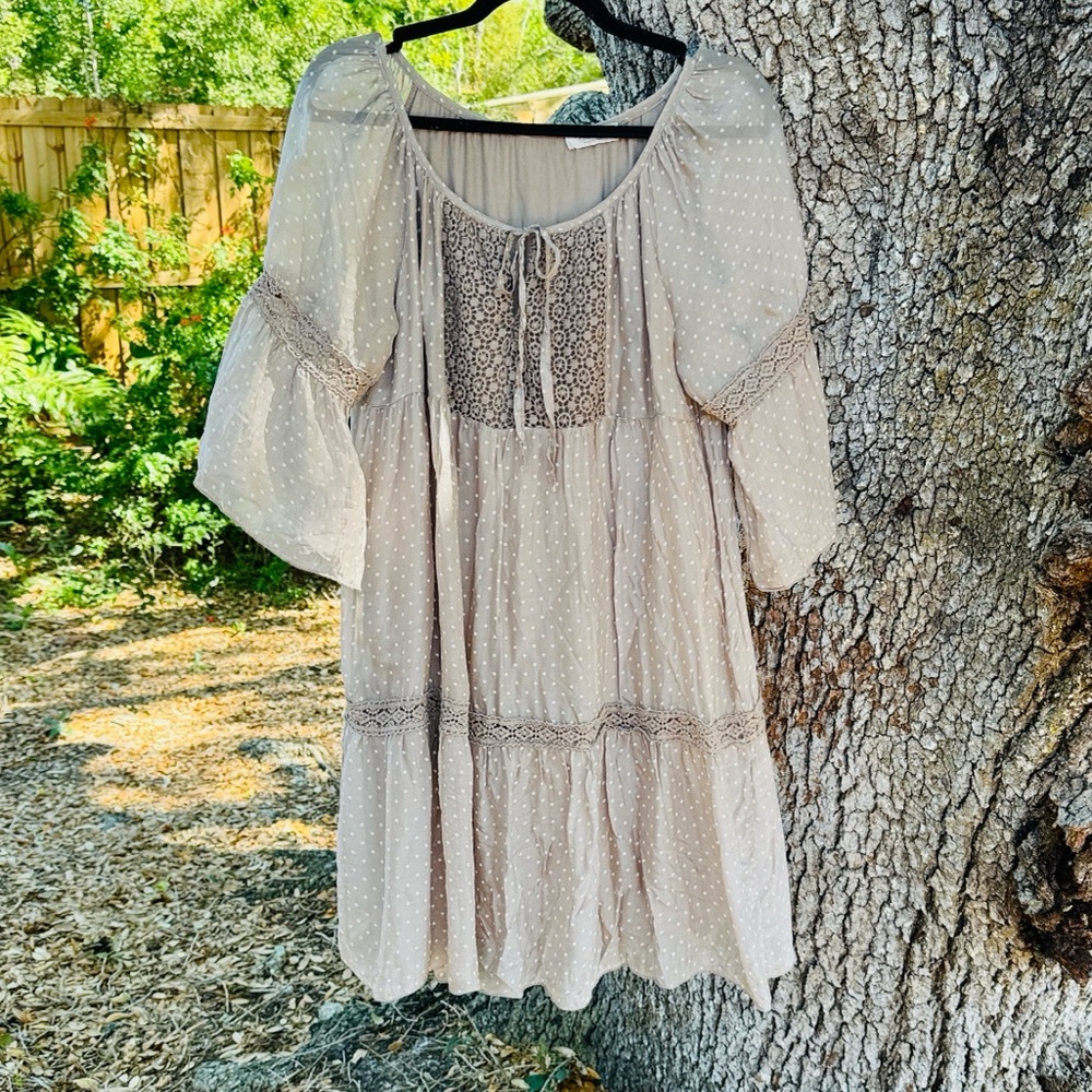 Italian Silk Bellambra Made in Italy Boho Polkadot brown and white Dress.Size S